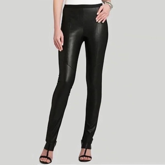 NWT BCBGMaxazria Maddex Faux Leather Ribbed Mixed Media Leggings Black